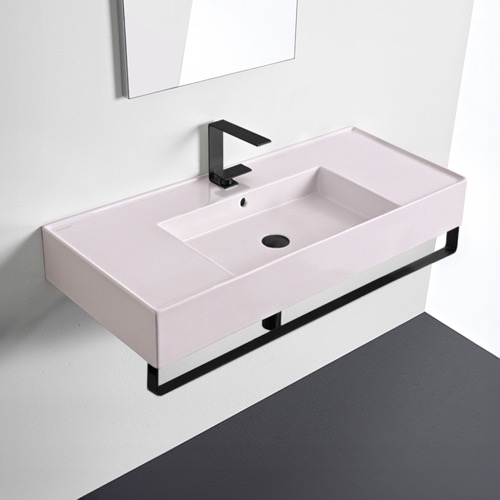 Pink Console Sink With Black Towel Bar, Modern Pink Console Sink With Black Towel Bar, Modern Scarabeo 5124-54-TB-BLK